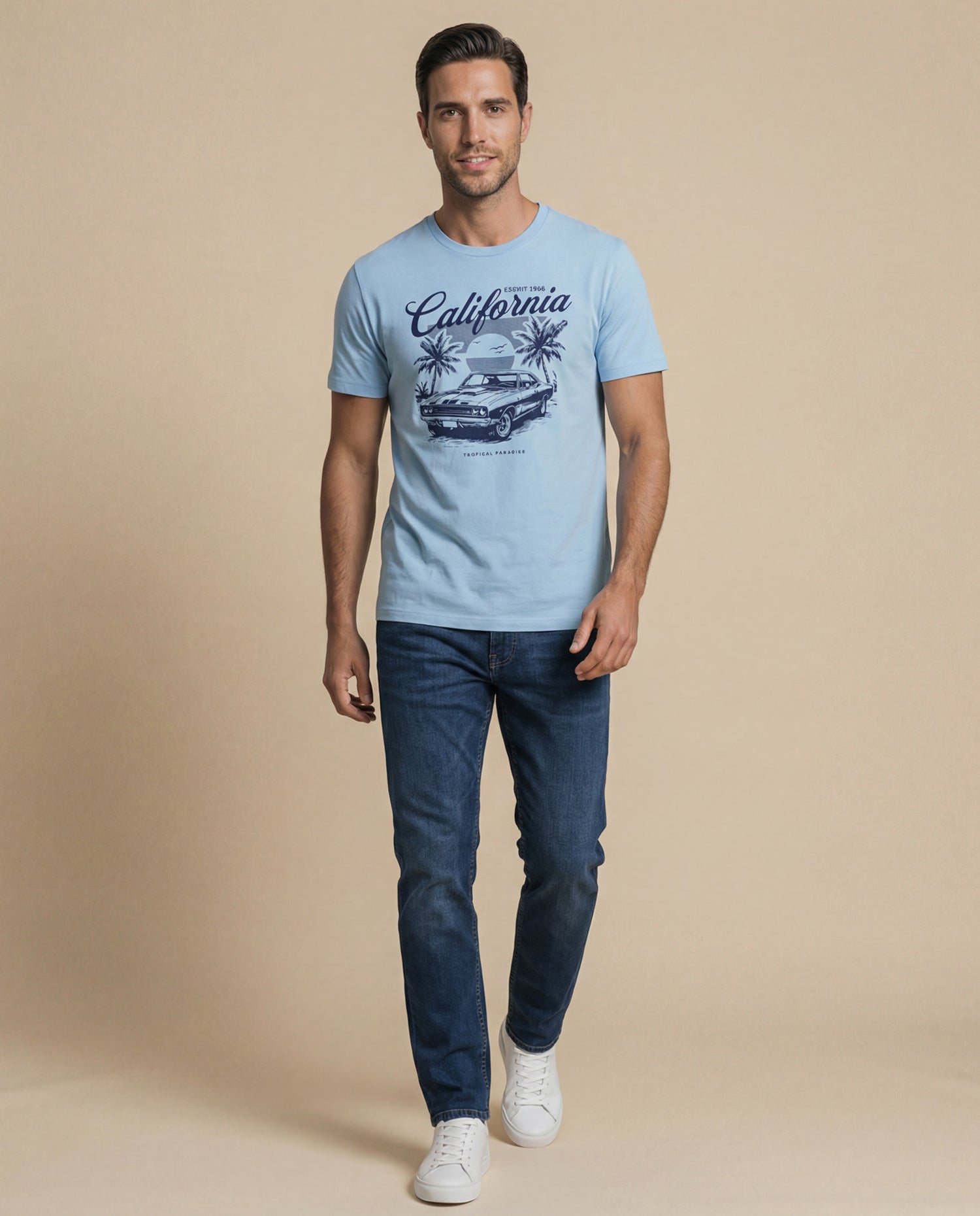 Camiseta manga corta con estampado California para hombre - Azul