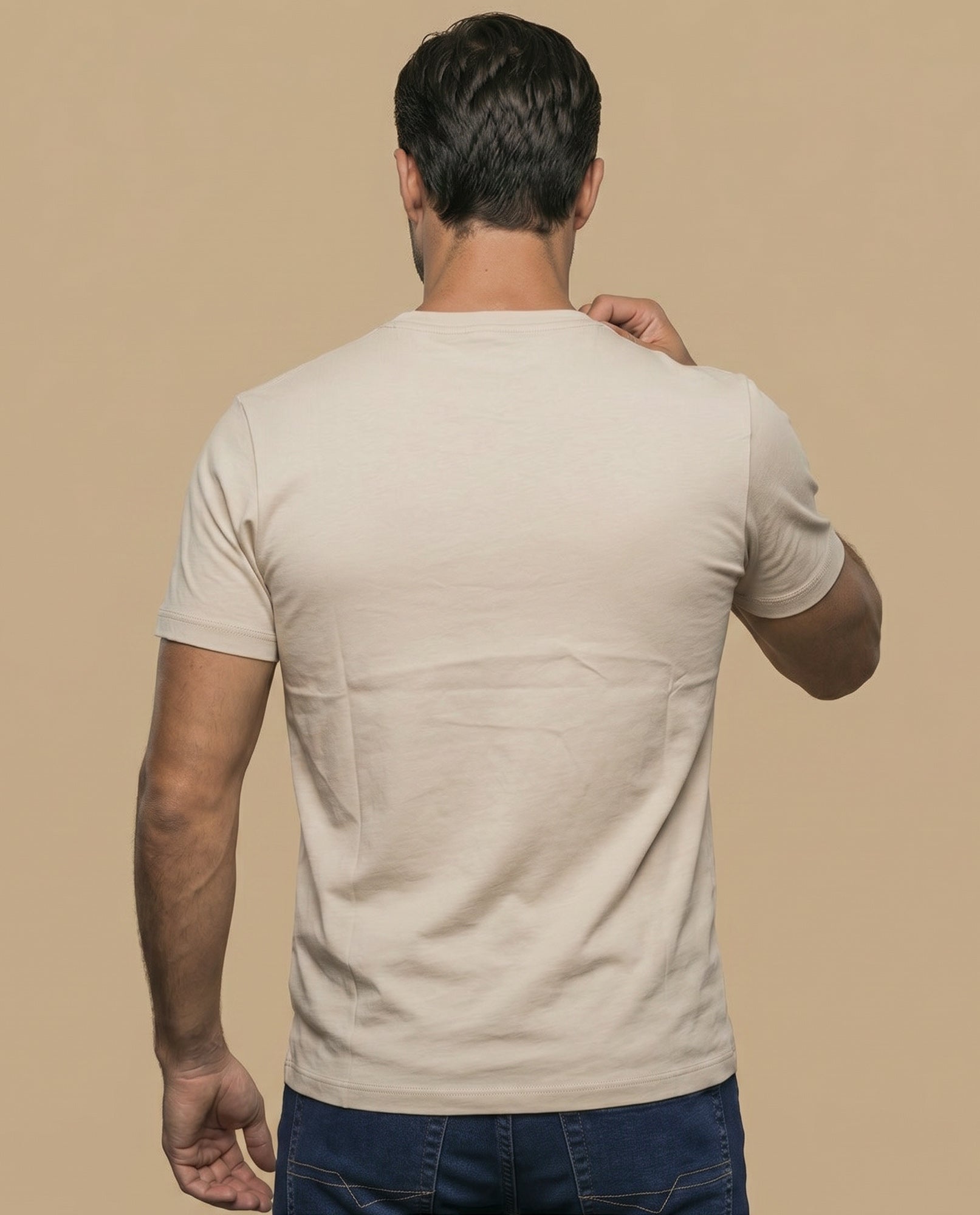 Camiseta manga corta con estampado motociclista vintage para hombre - Beige 34_345F334_BEI130607_4
