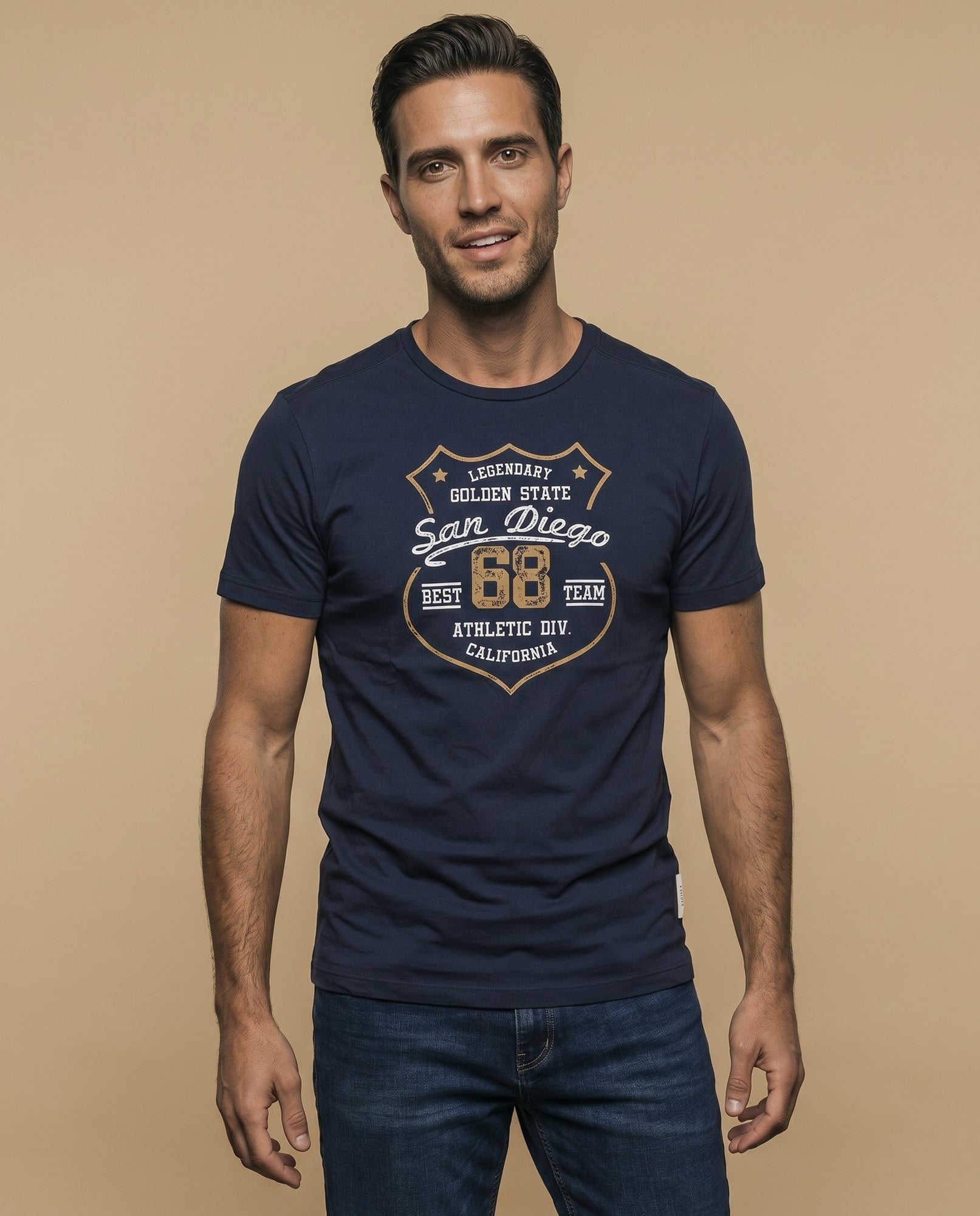 Camiseta básica manga corta con cuello redondo para hombre - Azul 34_345F335_AZU174730_0