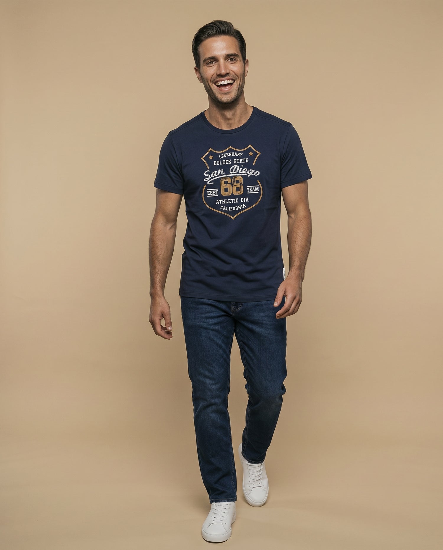 Camiseta básica manga corta con cuello redondo para hombre - Azul