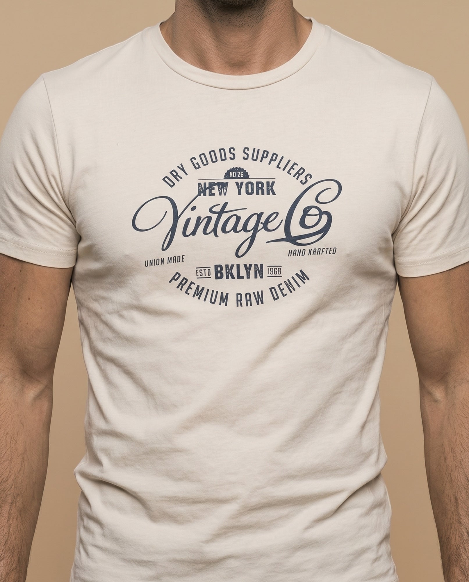 Camiseta manga corta con estampado gráfico vintage para hombre - Beige 34_345F339_BEI130607_3