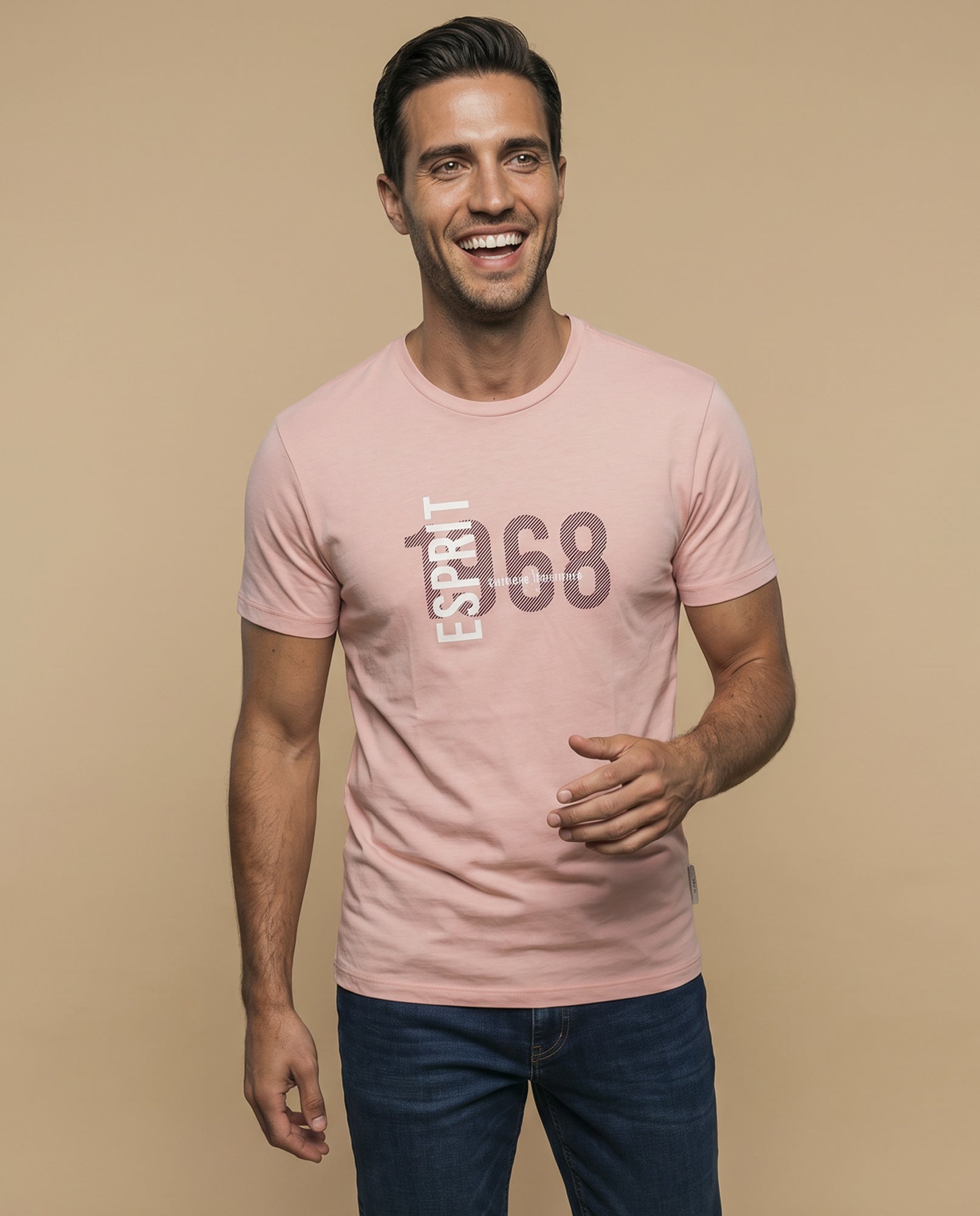 Camiseta manga corta con estampado gráfico ESPRIT 1968 para hombre - Rosa 34_345F342_ROS142806_0