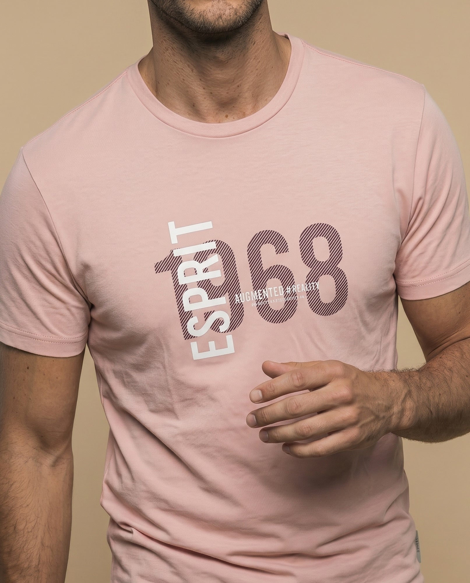 Camiseta manga corta con estampado gráfico ESPRIT 1968 para hombre - Rosa 34_345F342_ROS142806_3