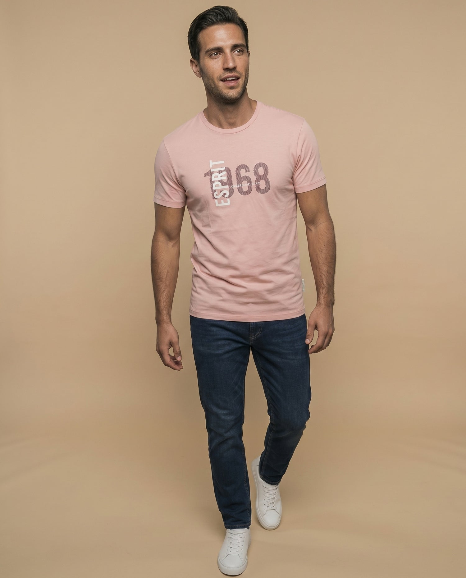 Camiseta manga corta con estampado gráfico ESPRIT 1968 para hombre - Rosa