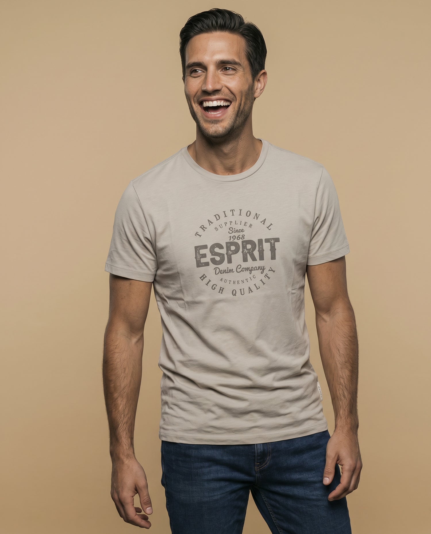 Camiseta manga corta de algodón - Beige