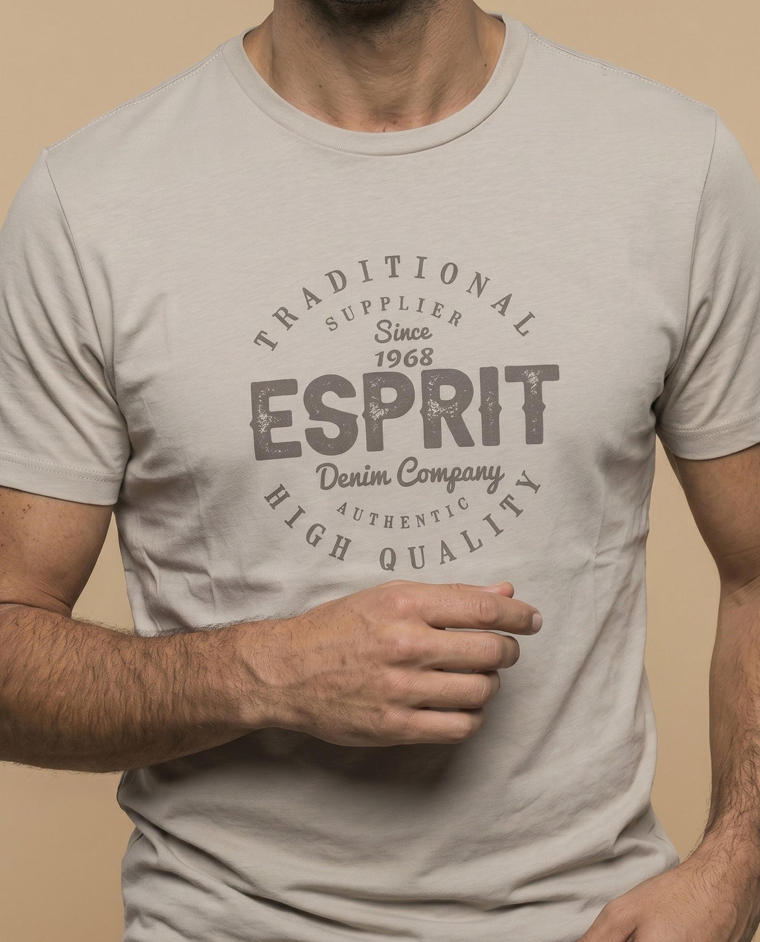 Camiseta manga corta de algodón - Beige