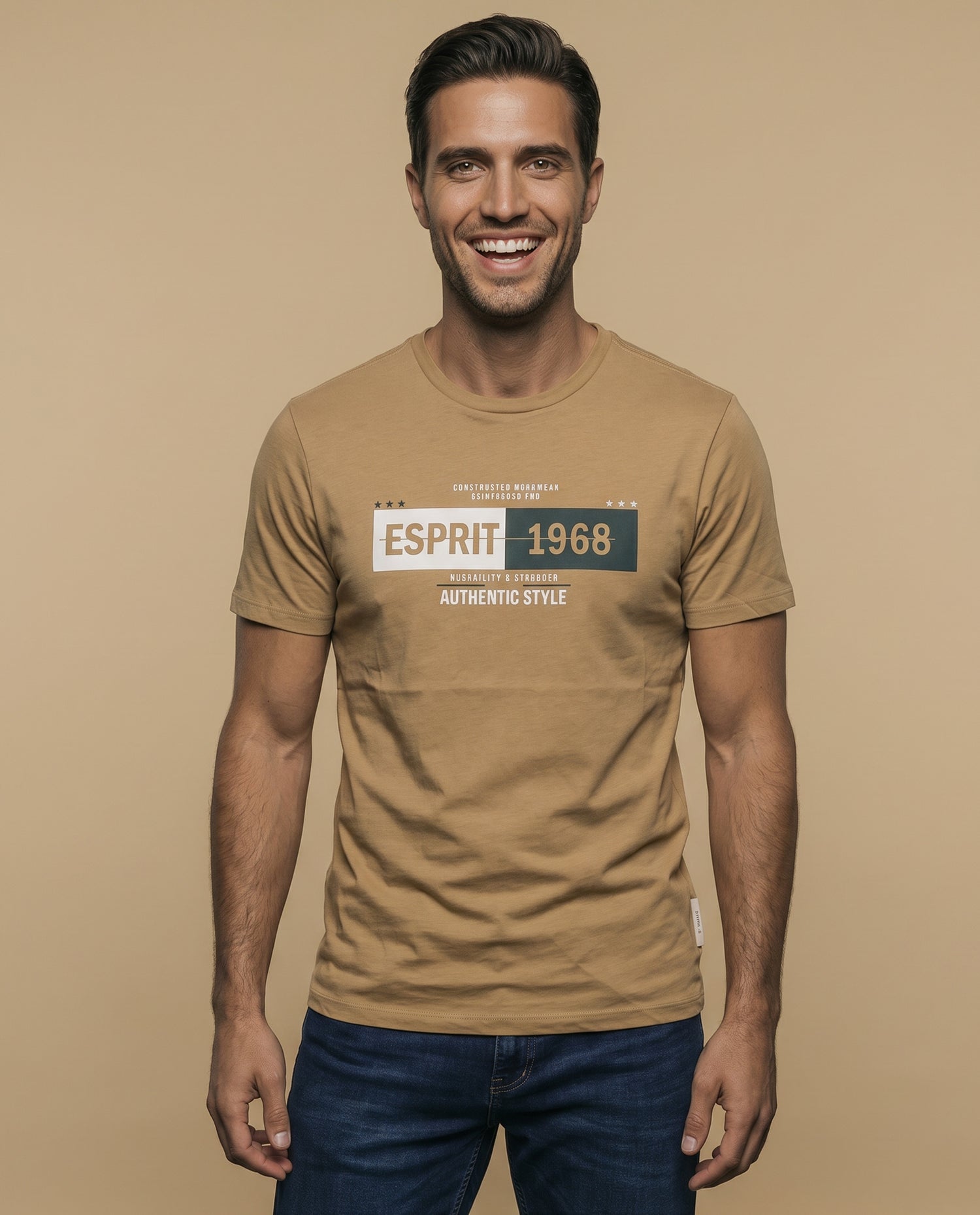 Camiseta manga corta con estampado gráfico ESPRIT 1968 para hombre - Beige
