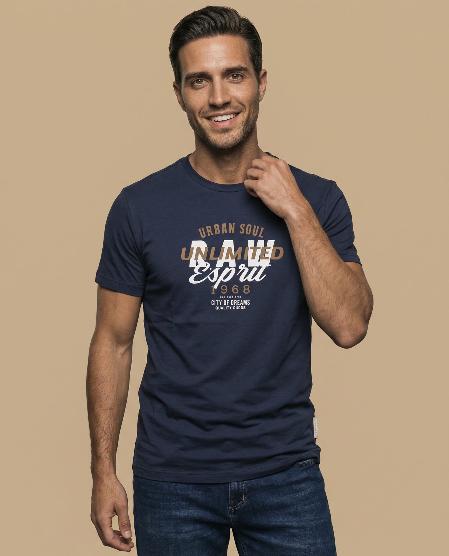 Camiseta Hombre Algodón Esprit - Azul