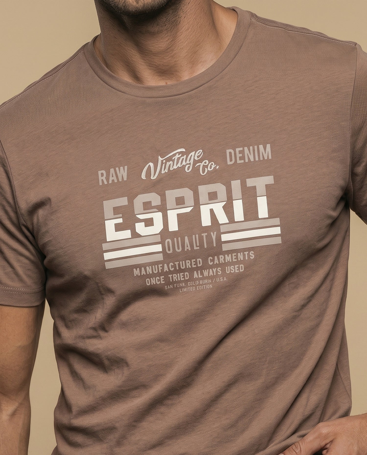 Camiseta Hombre Algodón Esprit - Café