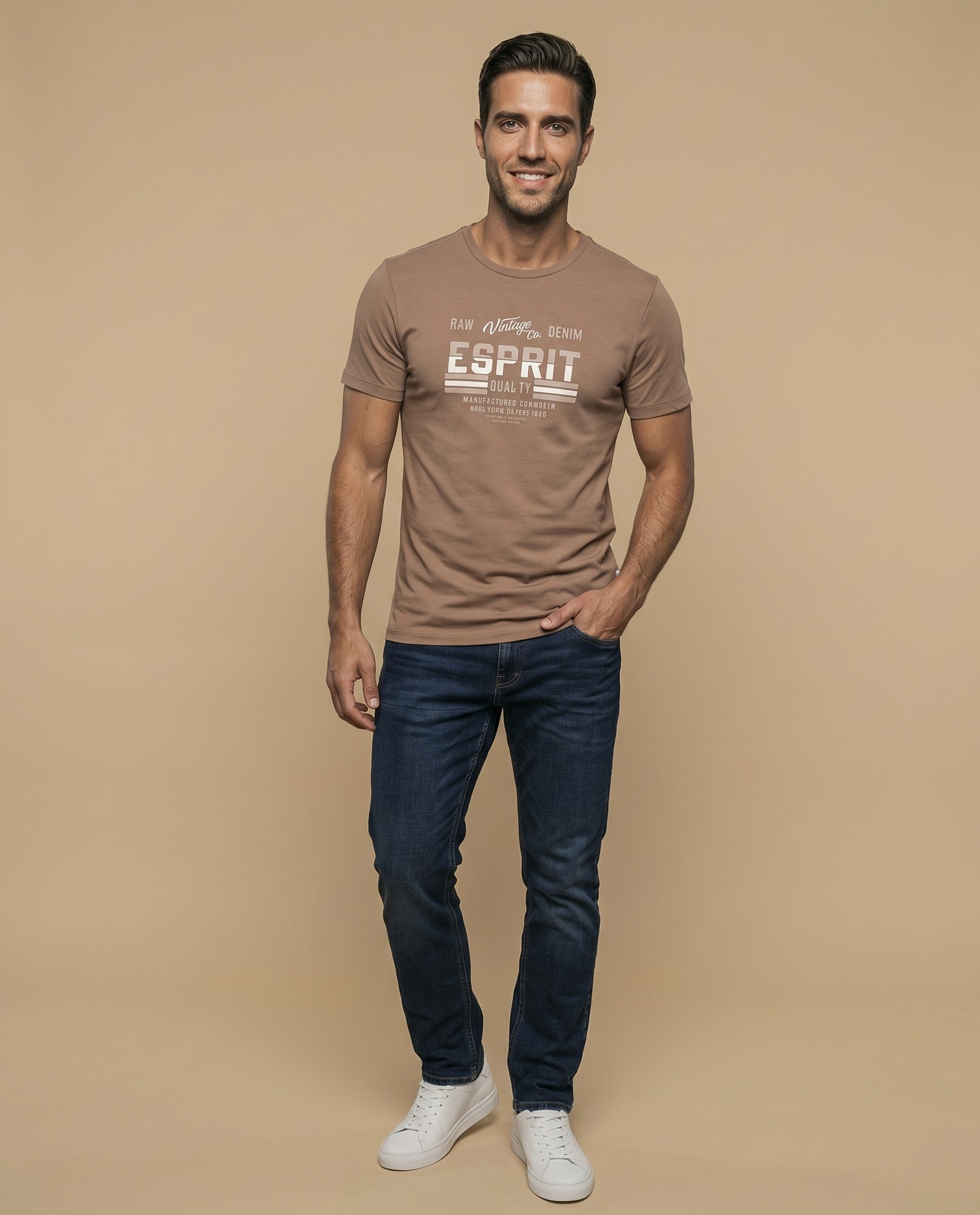 Camiseta Hombre Algodón Esprit - Café 34_345F355_CAF151040_5