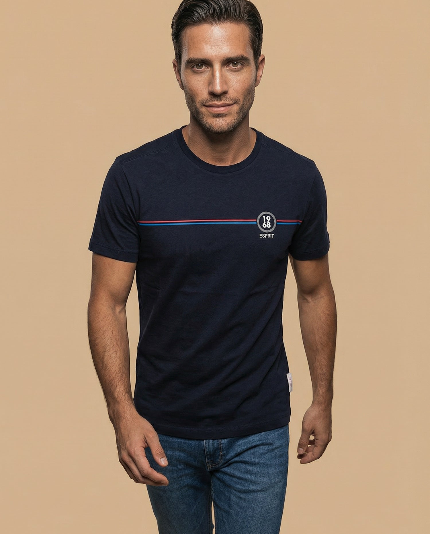 Camiseta manga corta con diseño gráfico retro - Azul