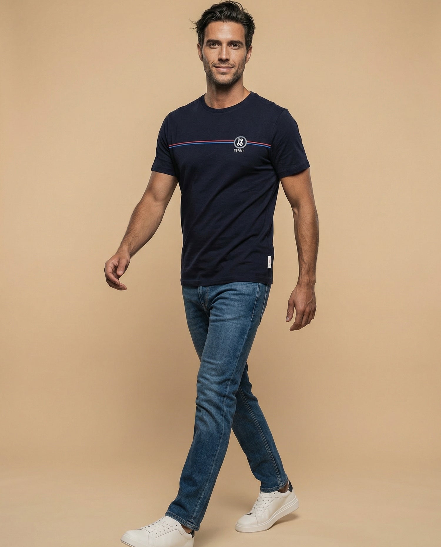 Camiseta manga corta con diseño gráfico retro - Azul