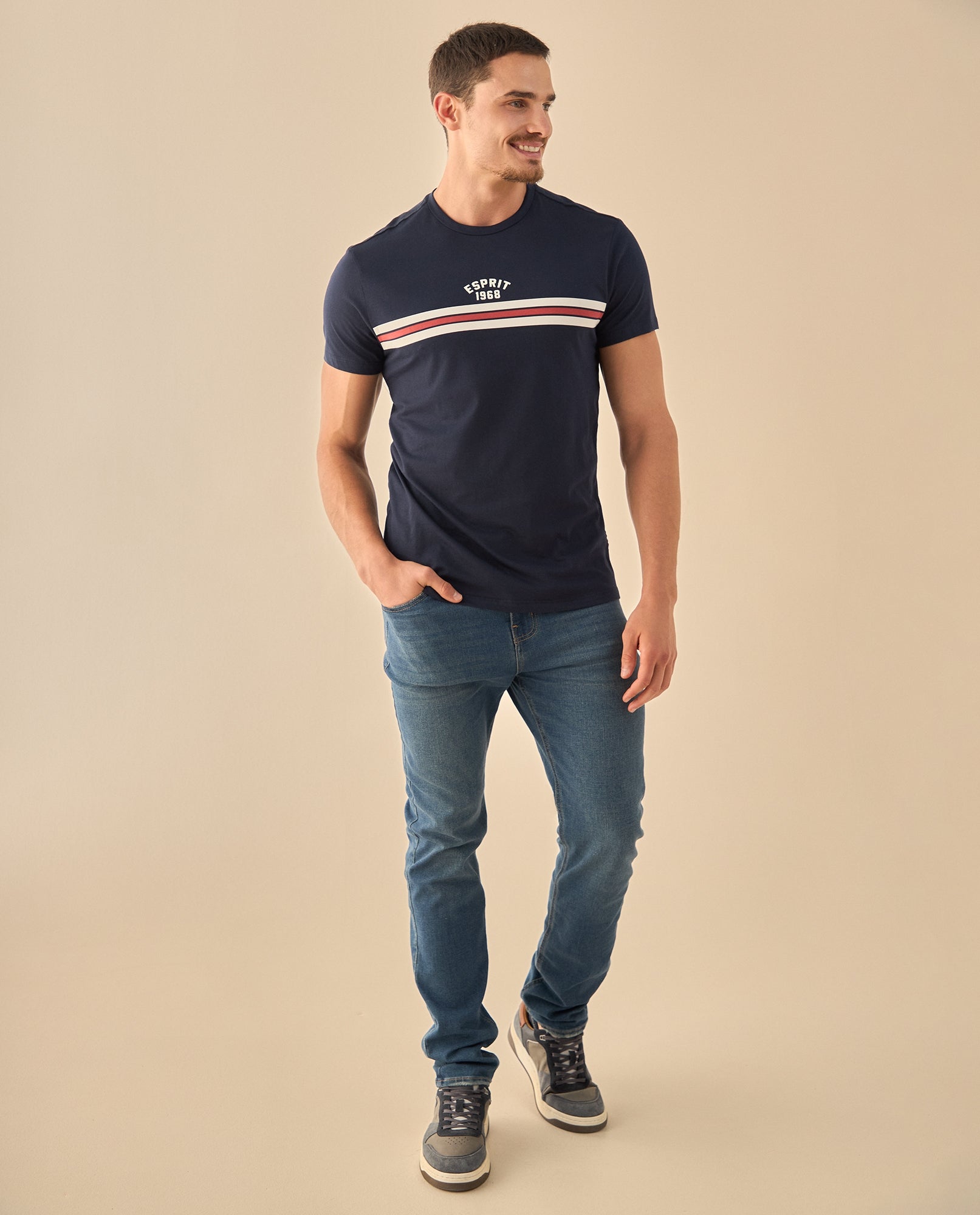 Camiseta Heritage con Logo ESPRIT 1968 - Azul 34_345G308_AZU154309_5
