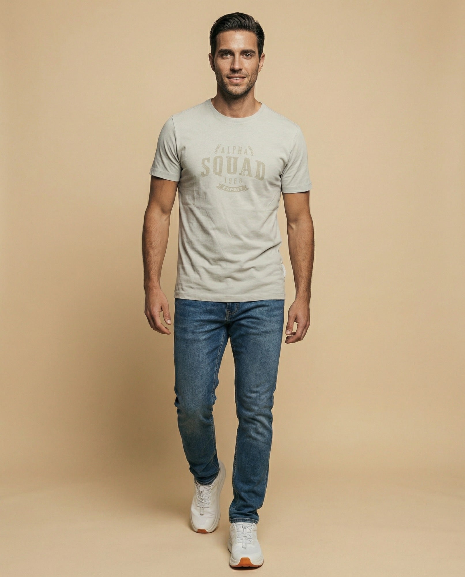 Camiseta unisex con estampado tipográfico manga corta - Beige 34_345G311_BEI130607_0