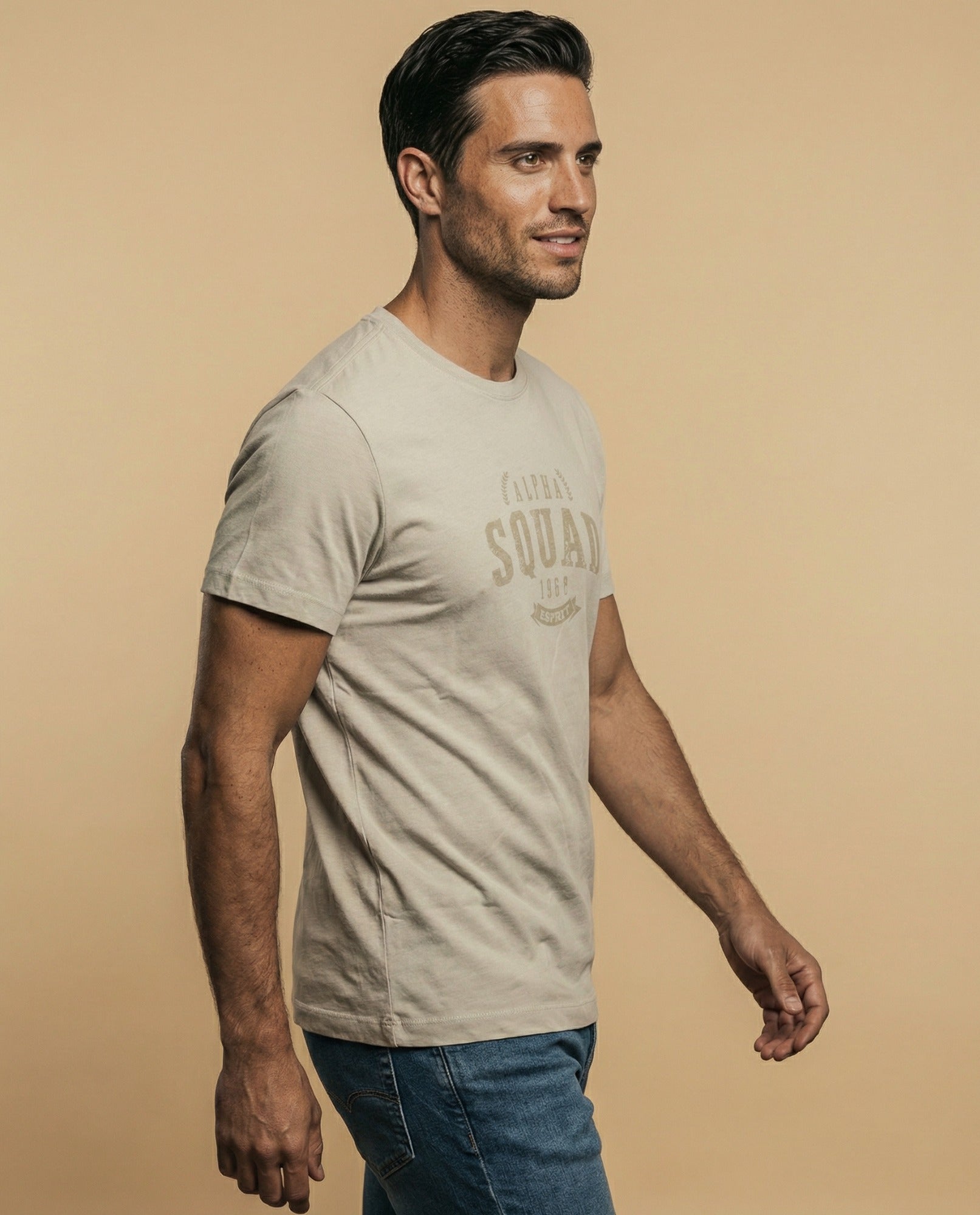 Camiseta unisex con estampado tipográfico manga corta - Beige 34_345G311_BEI130607_3