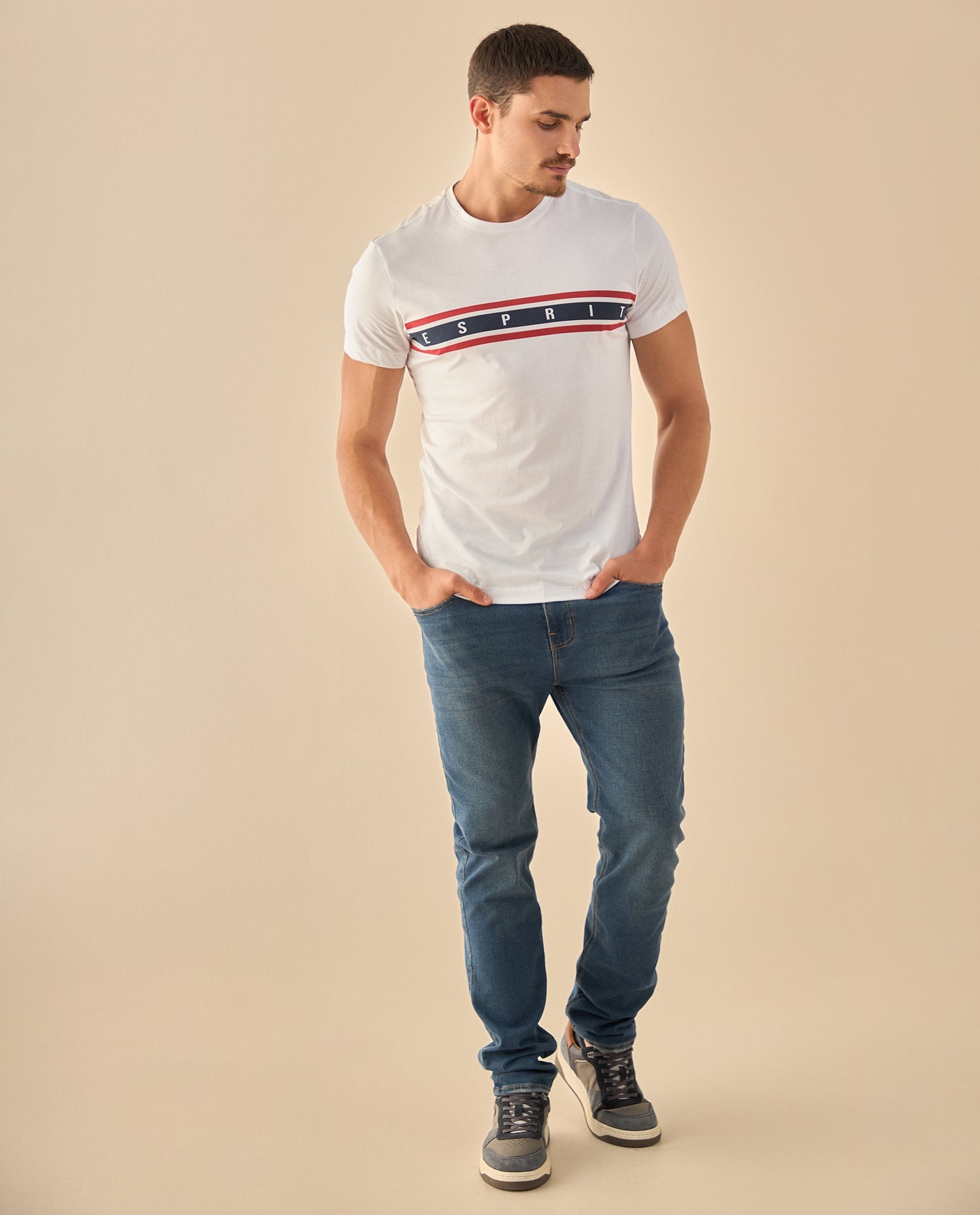 Camiseta con Banda Logo ESPRIT - Blanco