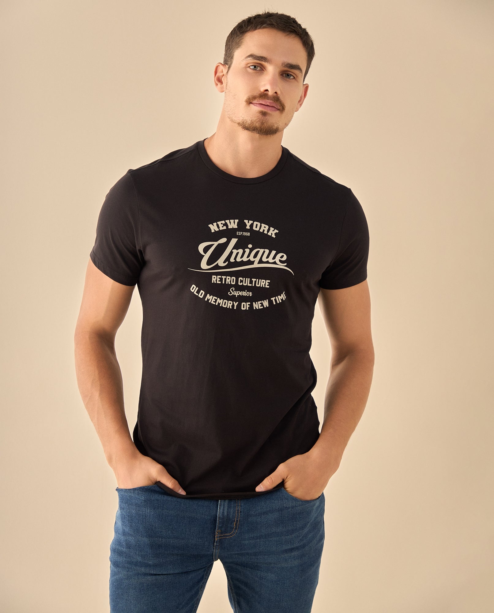 Camiseta con Estampado Retro Vintage - Negro 34_345G313_NEG190303_0