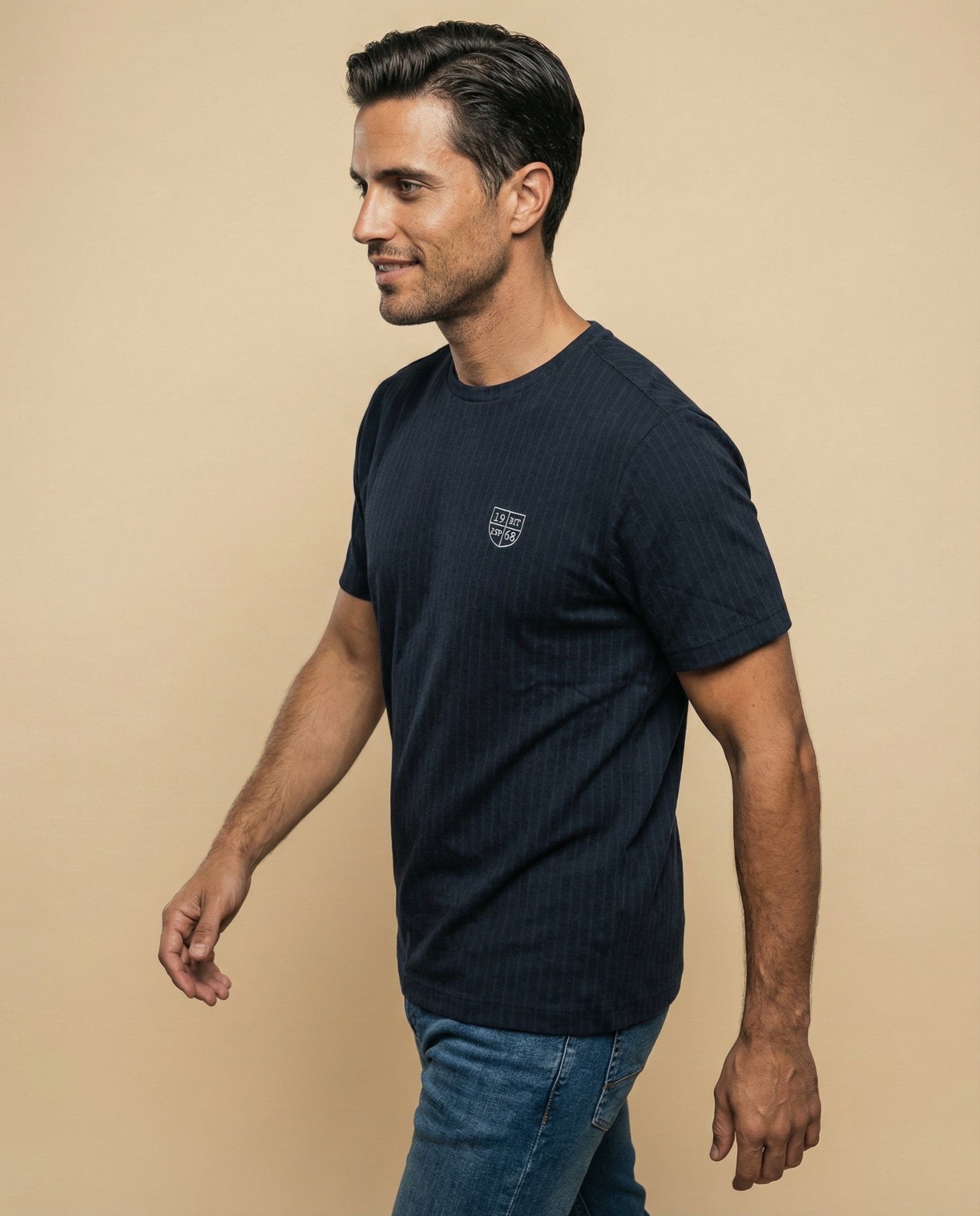 Camiseta manga corta con textura acanalada para hombre - Negro