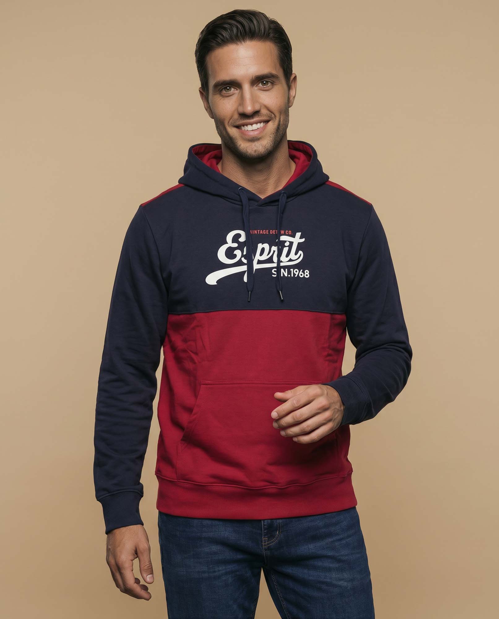 Sudadera con capucha y estampado en bloques de color para hombre - Rojo 34_385F302_ROJ191656_0