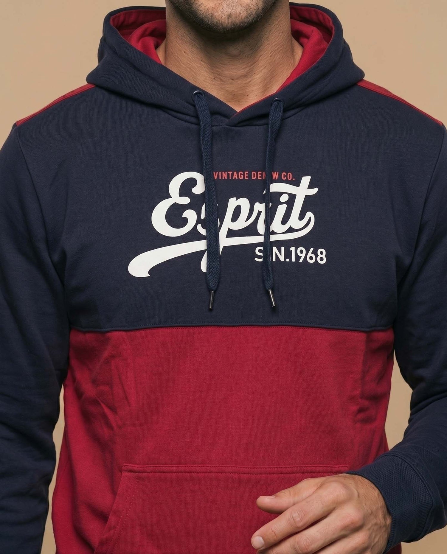 Sudadera con capucha y estampado en bloques de color para hombre - Rojo