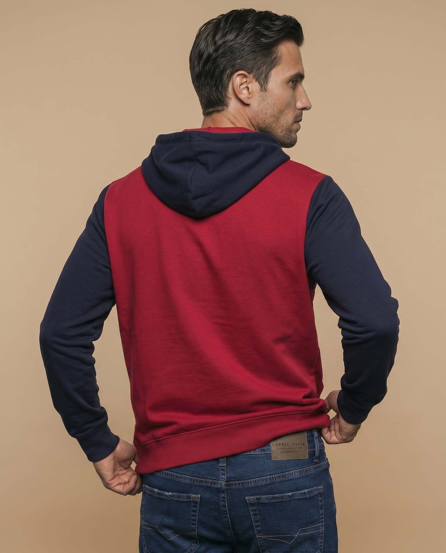 Sudadera con capucha y estampado en bloques de color para hombre - Rojo