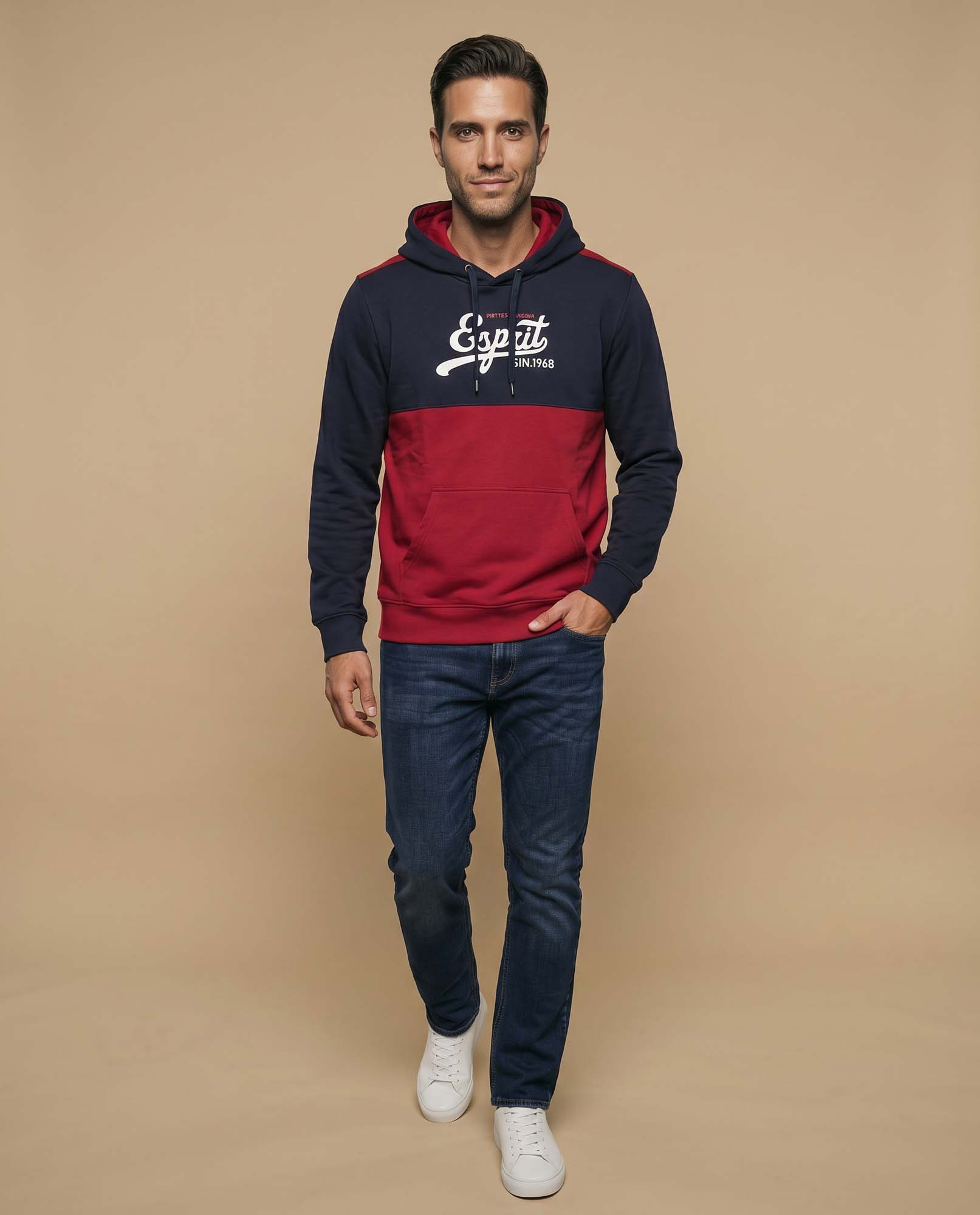 Sudadera con capucha y estampado en bloques de color para hombre - Rojo 34_385F302_ROJ191656_5