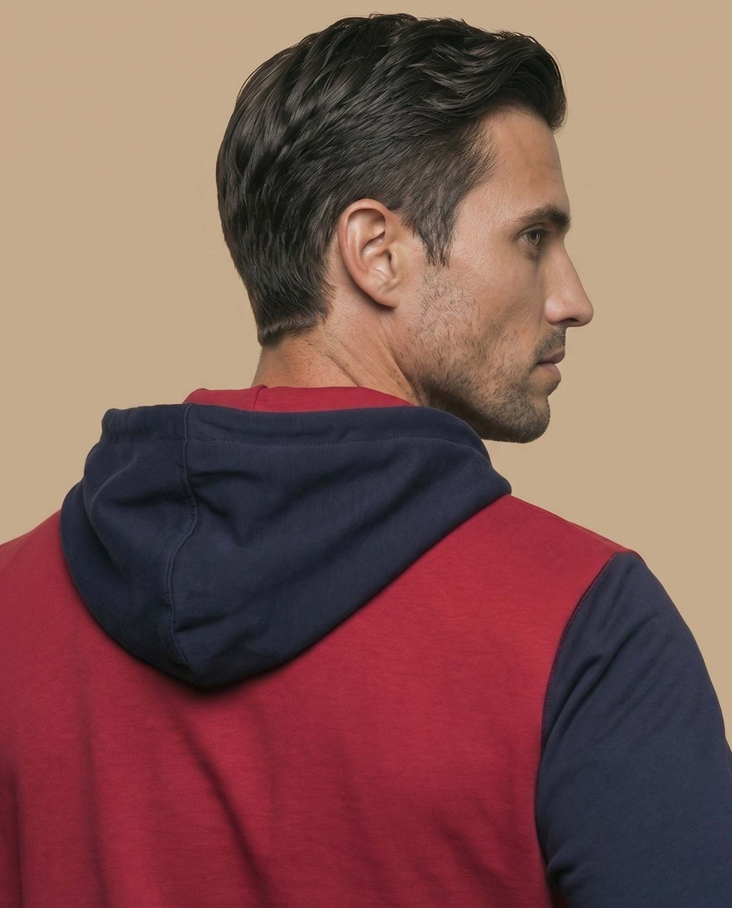 Sudadera con capucha y estampado en bloques de color para hombre - Rojo