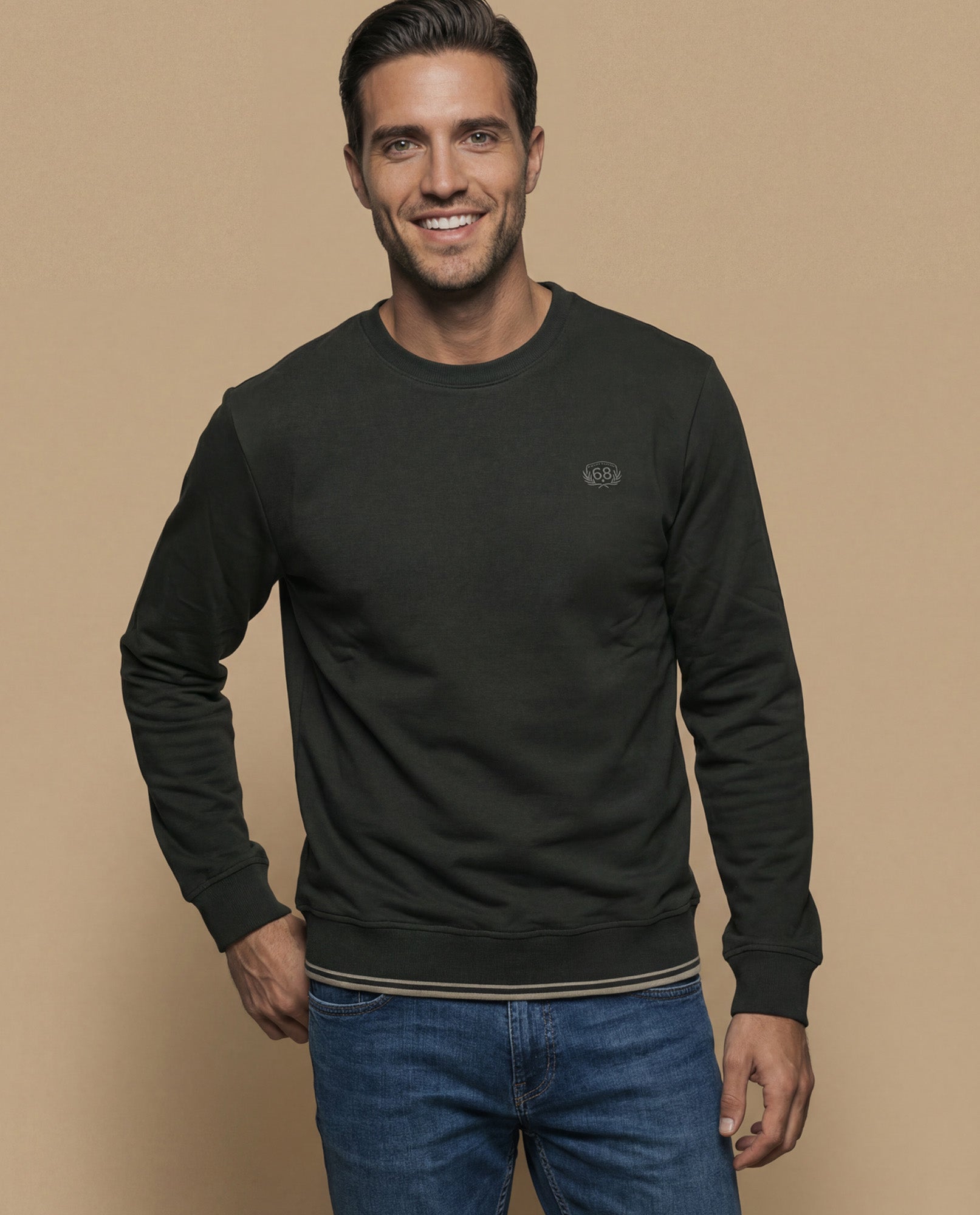Sudadera manga larga con cuello redondo y ribete a contraste para hombre - Verde 34_385G300_VER180119_0
