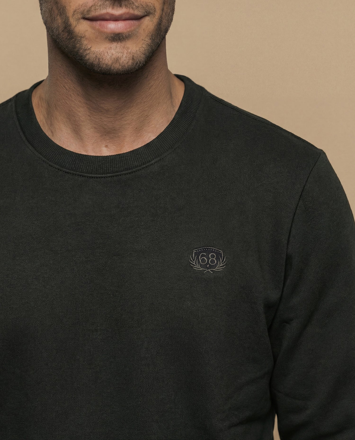 Sudadera manga larga con cuello redondo y ribete a contraste para hombre - Verde