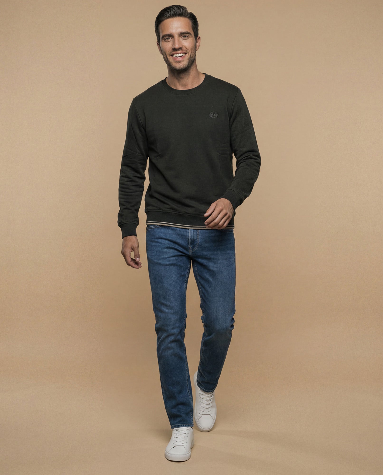 Sudadera manga larga con cuello redondo y ribete a contraste para hombre - Verde 34_385G300_VER180119_5