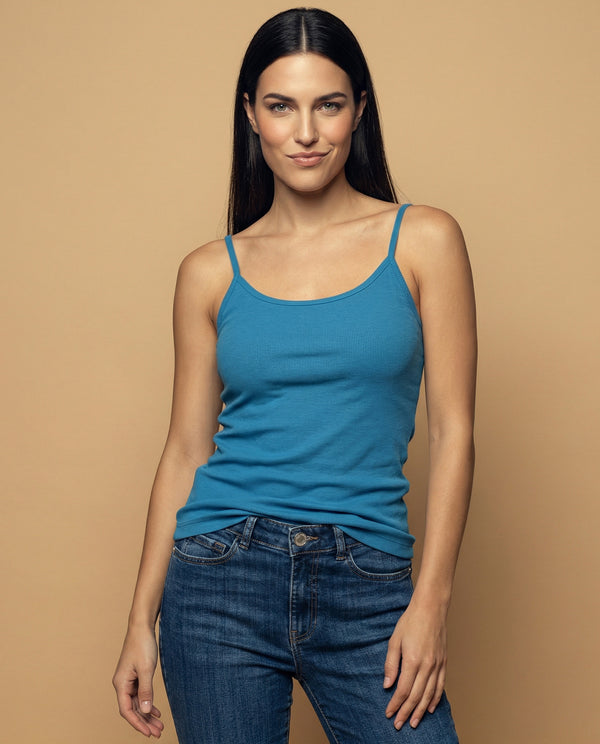 Camiseta básica de tiras en tejido acanalado - Azul 34_4000000_020005_0
