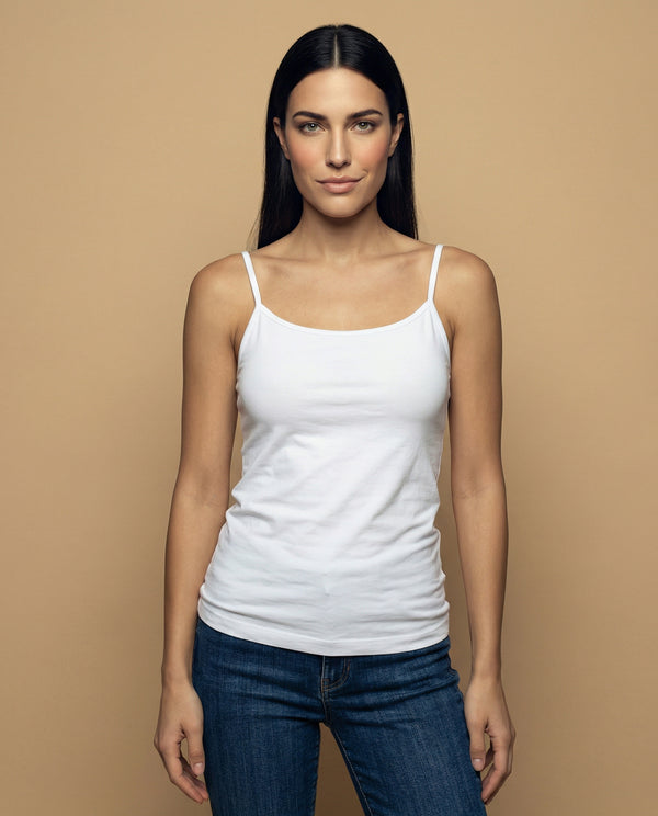 Camiseta básica de tiras en tejido acanalado - Blanco 34_4000000_030000_0