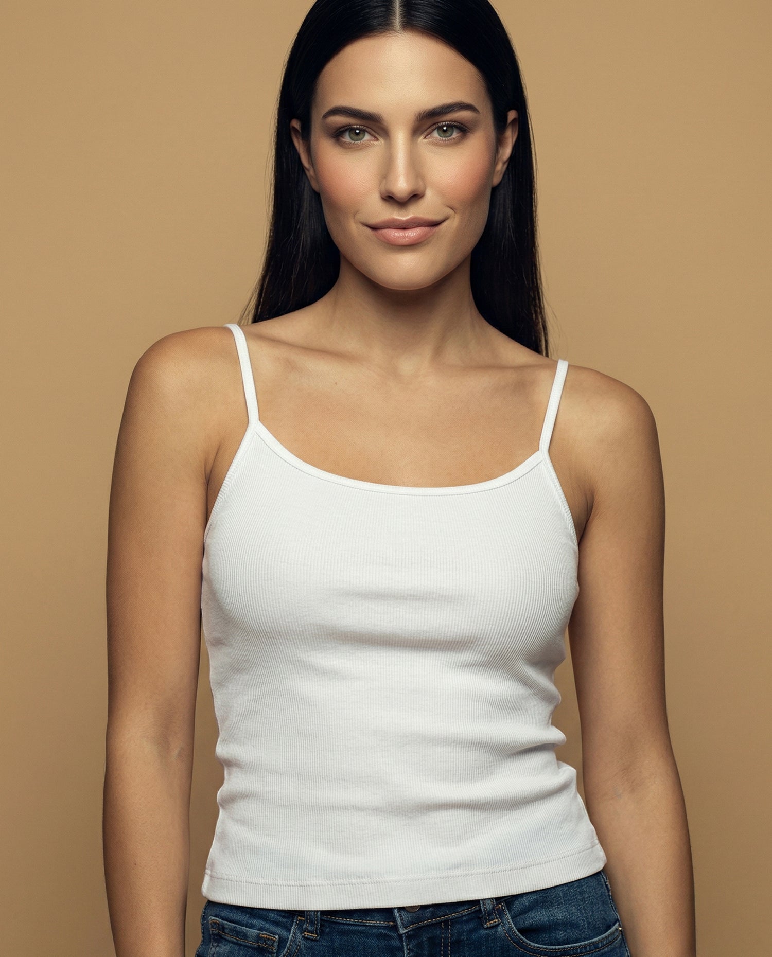 Camiseta básica de tiras en tejido acanalado - Blanco
