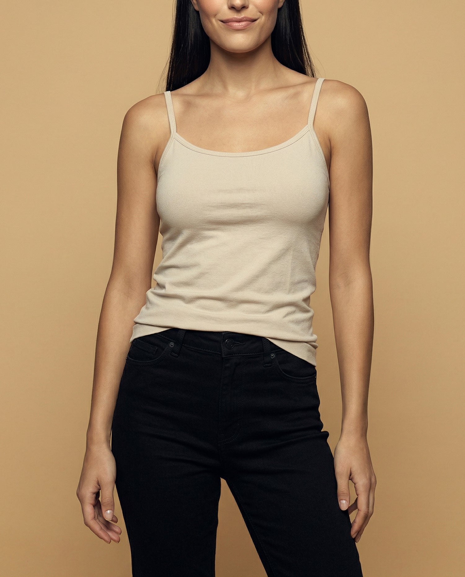 Camiseta básica de tiras en tejido acanalado - Caqui
