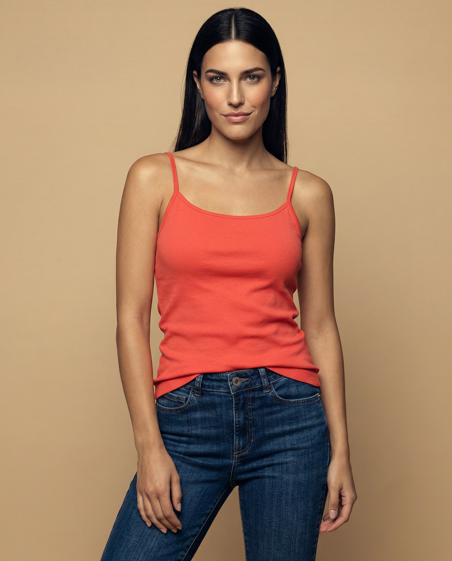 Camiseta básica de tiras en tejido acanalado - Naranja