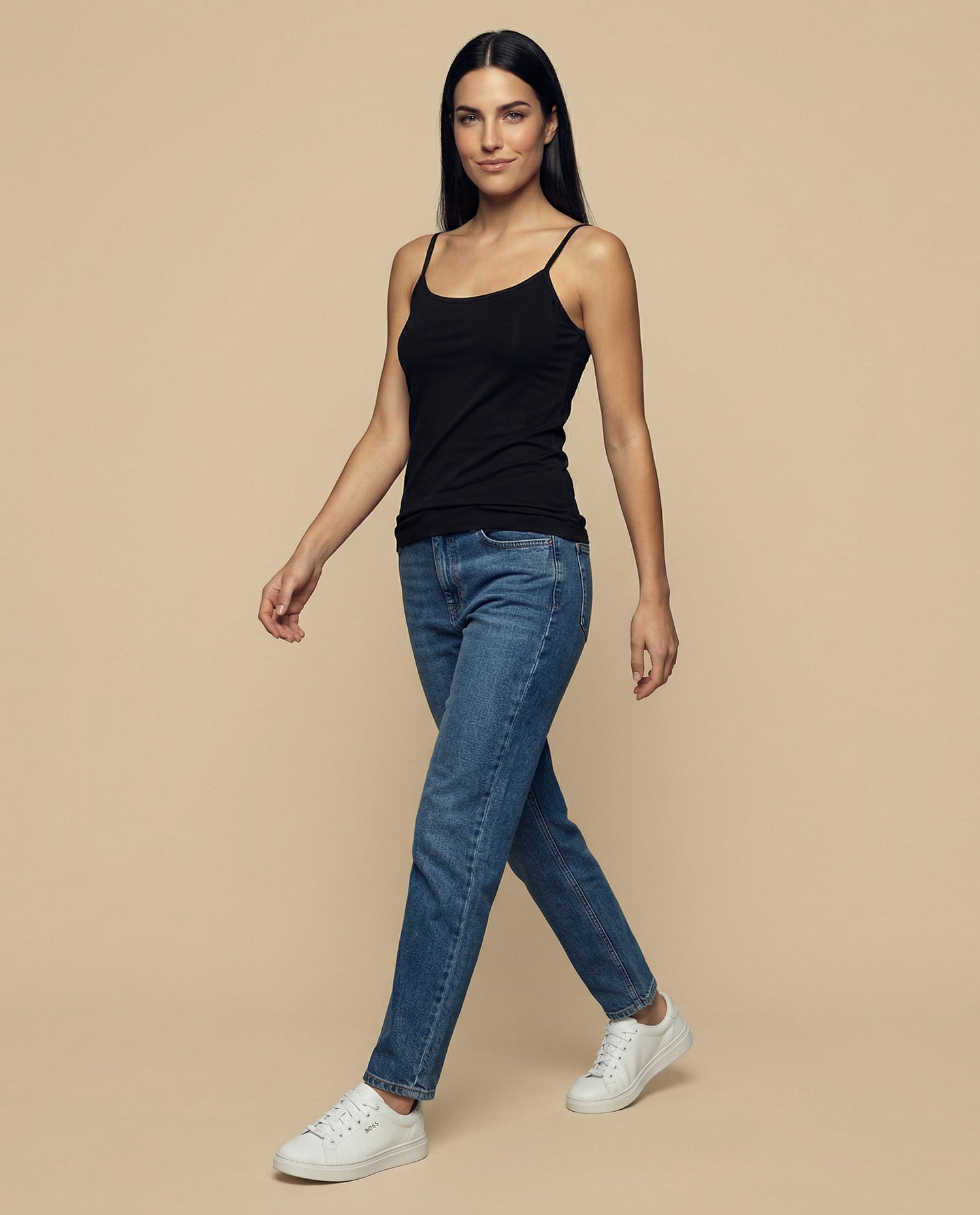 Camiseta básica de tiras en tejido acanalado - Negro