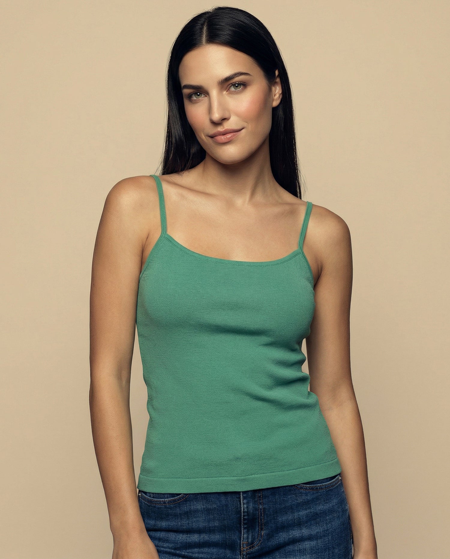 Camiseta básica de tiras en tejido acanalado - Verde
