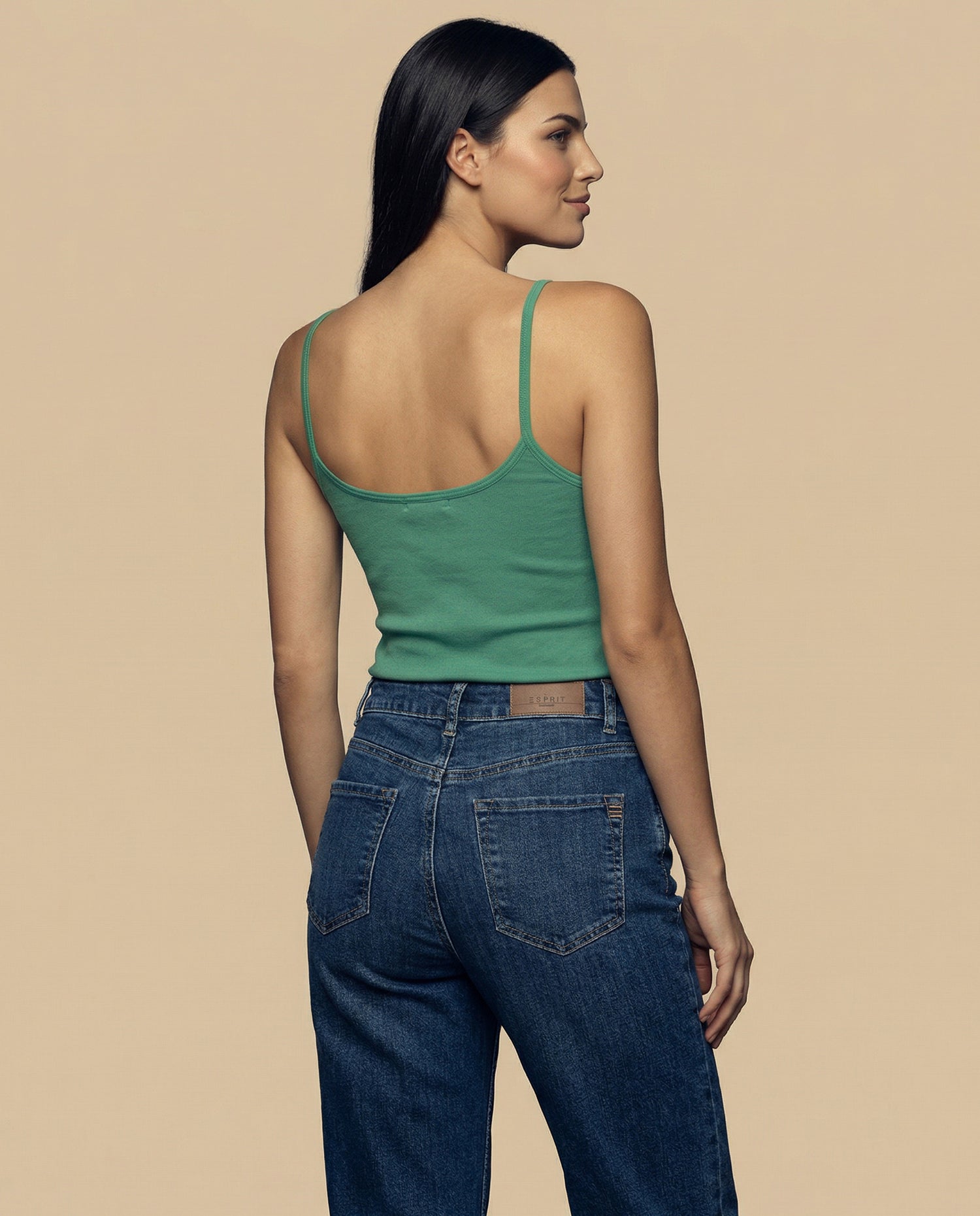 Camiseta básica de tiras en tejido acanalado - Verde