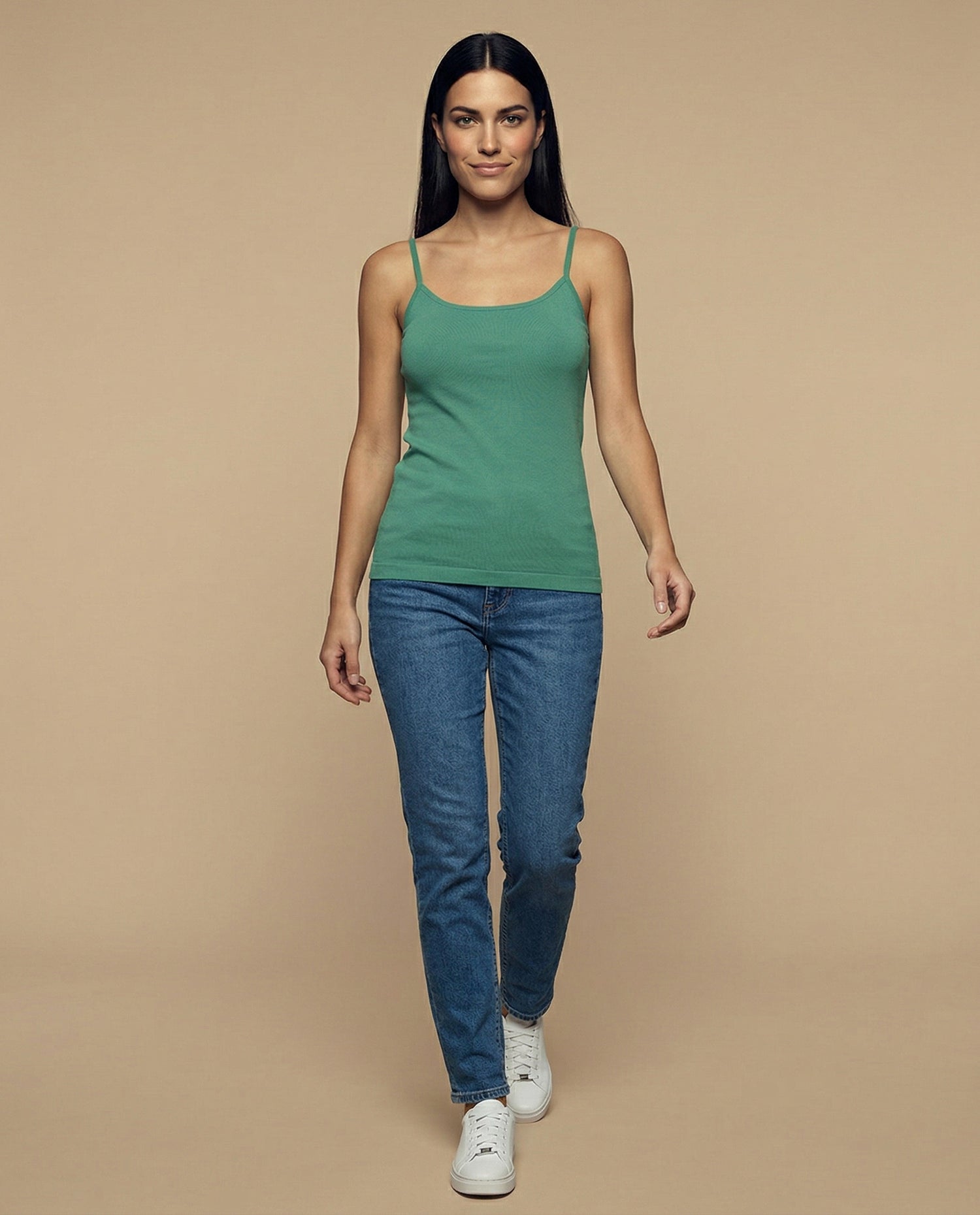 Camiseta básica de tiras en tejido acanalado - Verde