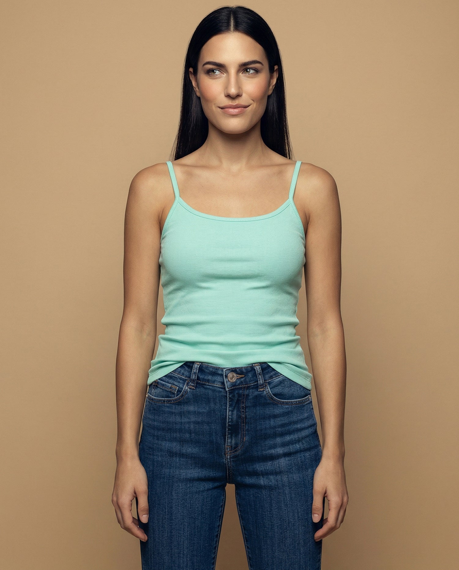 Camiseta básica de tiras en tejido acanalado - Verde