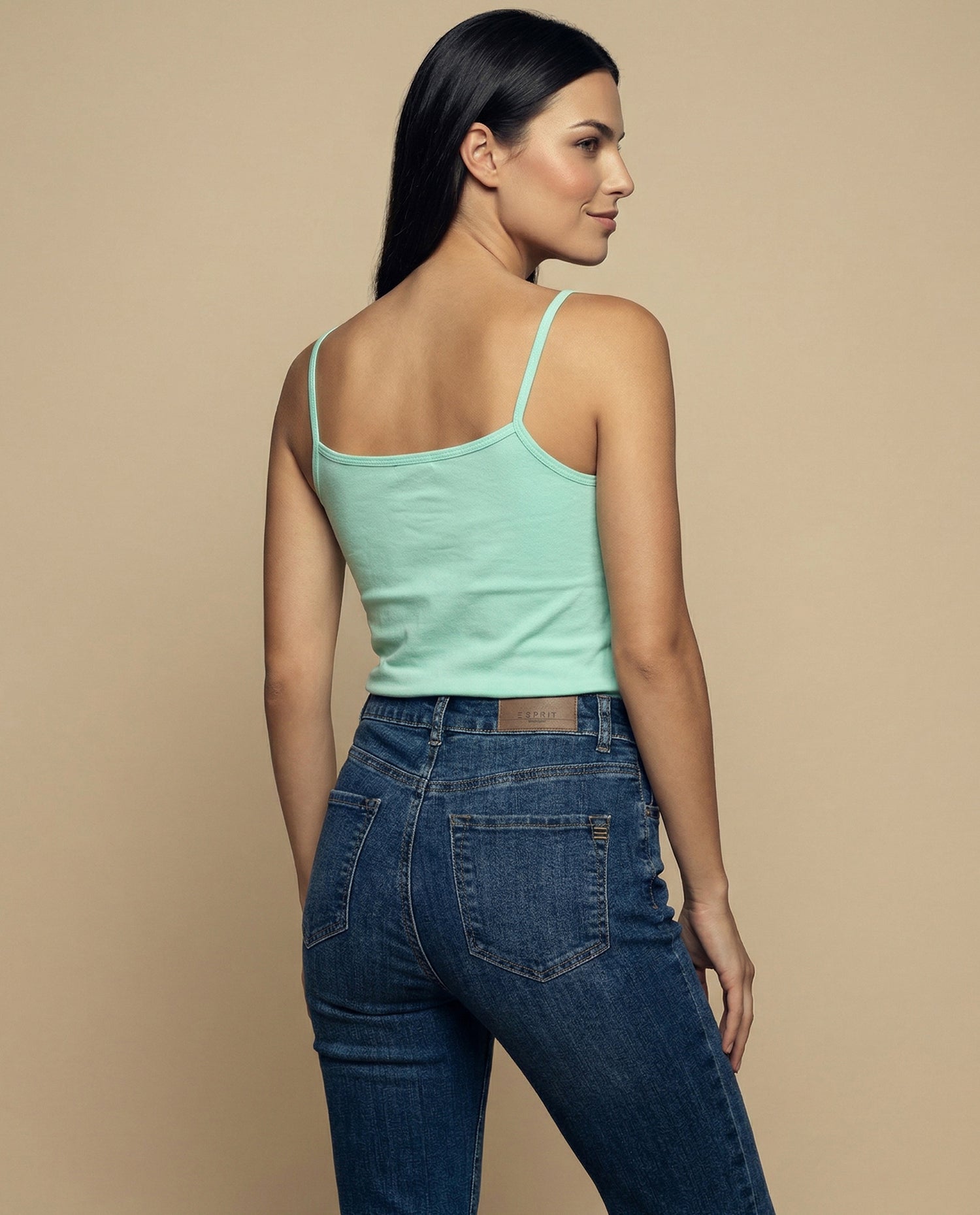 Camiseta básica de tiras en tejido acanalado - Verde
