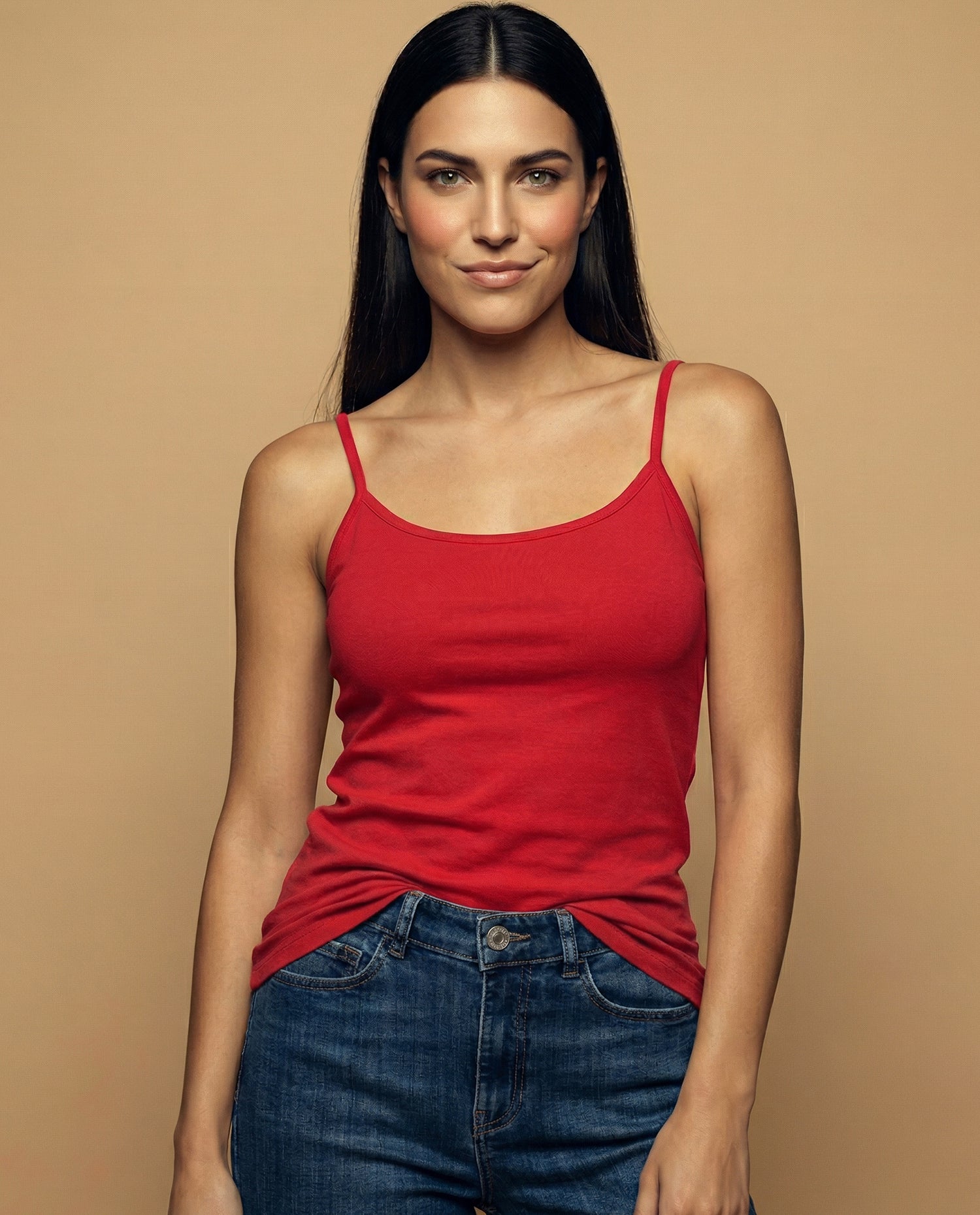 Camiseta básica de tiras en tejido acanalado - Rojo