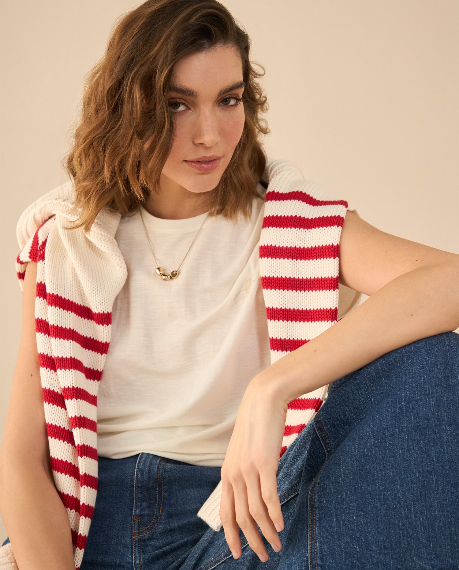 Camiseta con recogido en hombro para mujer - Blanco