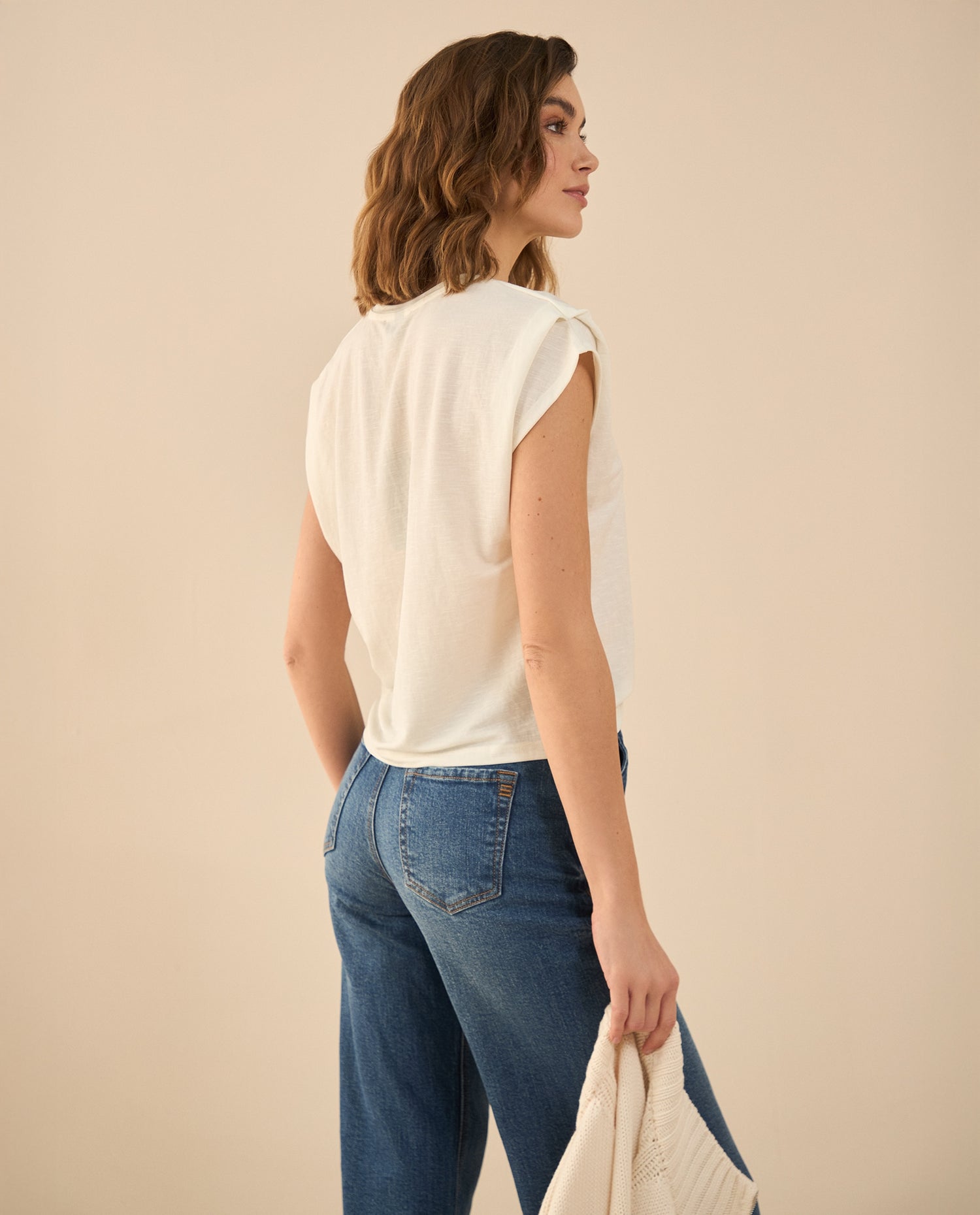Camiseta con recogido en hombro para mujer - Blanco