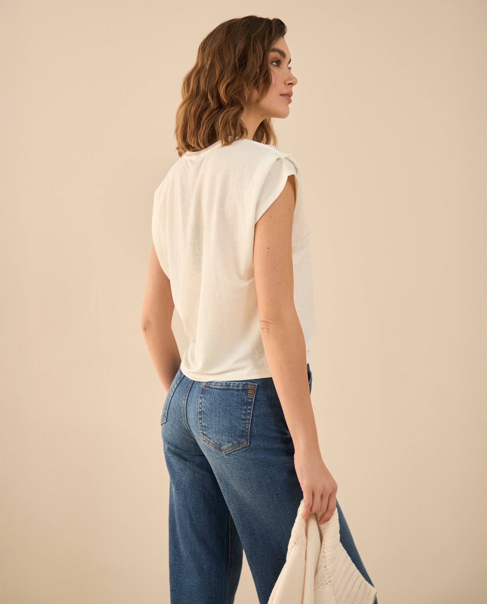 Camiseta con recogido en hombro para mujer - Blanco 34_401G011_BLA114202_4