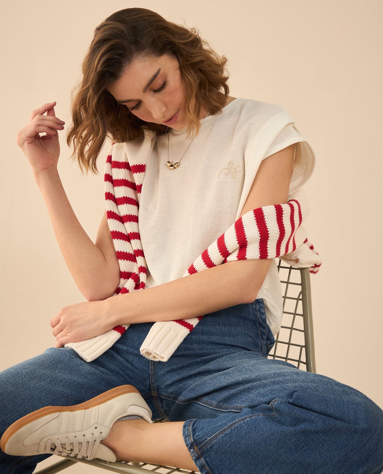 Camiseta con recogido en hombro para mujer - Blanco