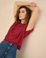 Camiseta con recogido en hombro para mujer - Rojo