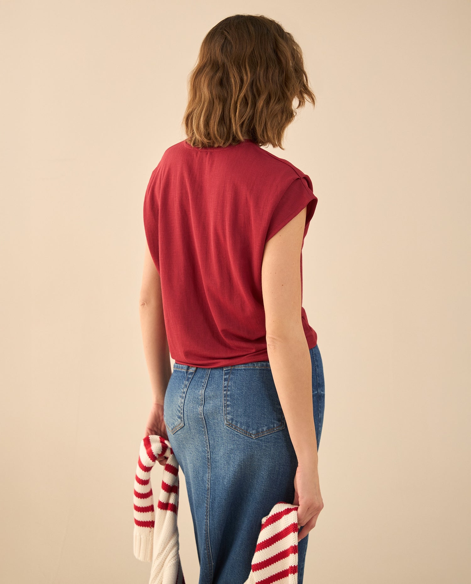 Camiseta con recogido en hombro para mujer - Rojo