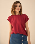 Camiseta con recogido en hombro para mujer - Rojo