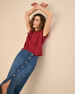 Camiseta con recogido en hombro para mujer - Rojo